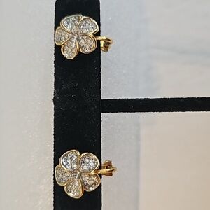 RDH Vintage Flower Rhinestone & Goldtone Clip-on Earrings